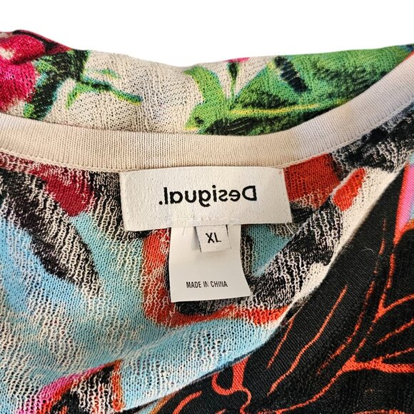 Desigual Womens V-Neck Floral, Loose Knit, Fringe Side, Embellished Top, Size XL - Picture 7 of 10